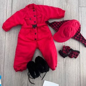 American Girl Dog Sled Outfit Red Snowsuit Hat Boots Mittens RETIRED